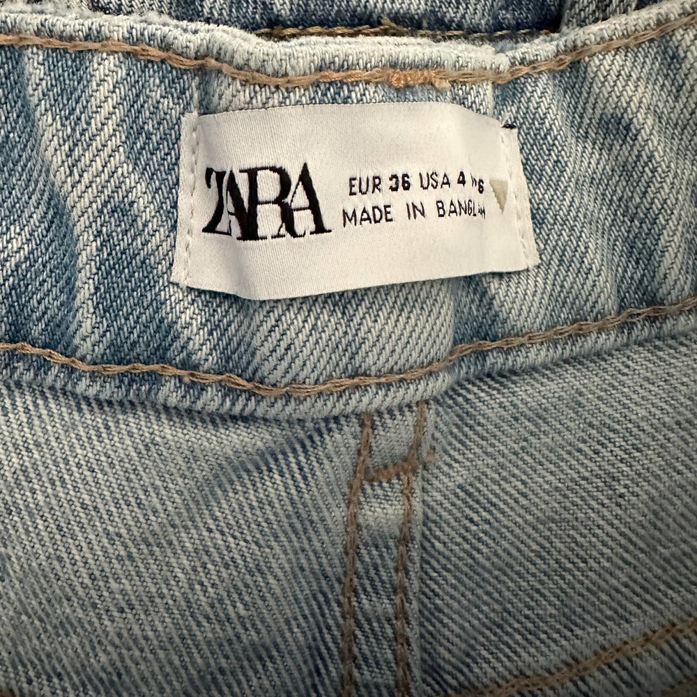ZARA Straight Fit Split Shorts High Rise Button Fly Distressed Size 4 - Picture 7 of 12